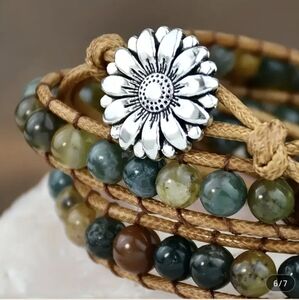 Indian Agate Bracelet Green Stone Chakra Wrap Bracelets Brown Boho Jewelry